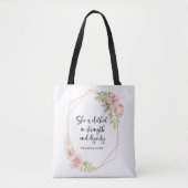 Proverbs 31:25 Strength and Dignity Floral  トートバッグ (正面)