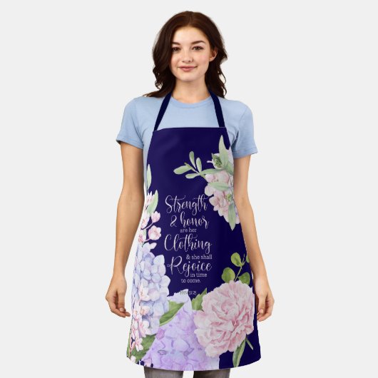 Proverbs 31:25 Strength and Honour Blue エプロン (着用した状態)