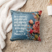 Proverbs 31:25 Throw Pillow Inspiring Bible Verse クッション (ブランケット)