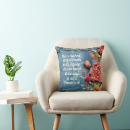Proverbs 31:25 Throw Pillow Inspiring Bible Verse クッション
