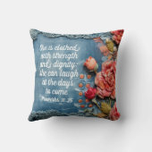 Proverbs 31:25 Throw Pillow Inspiring Bible Verse クッション (裏面)
