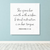 Proverbs 31:26 聖書の言葉 大理石の高級感 キャンバスプリント (インサイチュ (ウッドフロア))