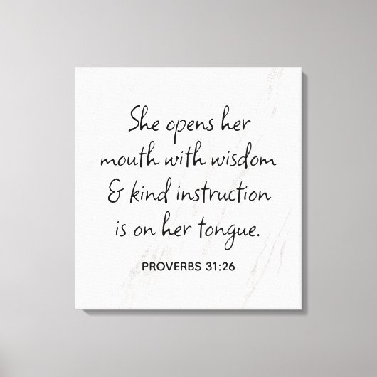 Proverbs 31:26 聖書の言葉 大理石の高級感 キャンバスプリント (正面)