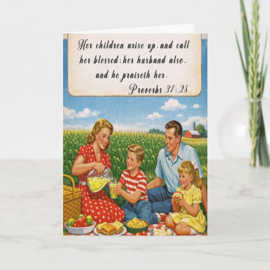 Proverbs 31:28 レトロ写真 母の誕生日カード カード (正面)