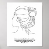Proverbs 31:30 Womans Face Line Art Sketch Black a ポスター (正面)