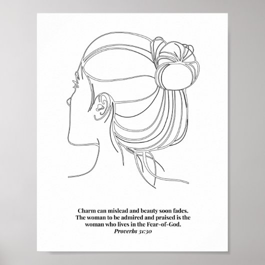 Proverbs 31:30 Womans Face Line Art Sketch Black a ポスター (正面)