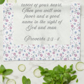 Proverbs 3:3–4 フラワー聖書デザイン キッチンタオル (折り畳み)