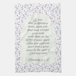 Proverbs 3:3–4 フラワー聖書デザイン キッチンタオル