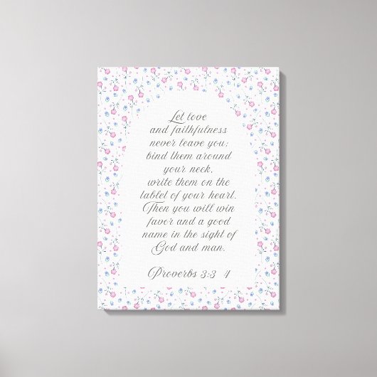 Proverbs 3:3–4 フラワー聖書デザイン キャンバスプリント (正面)
