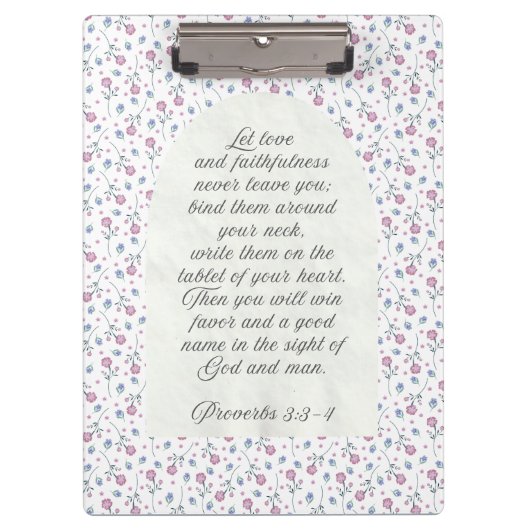Proverbs 3:3–4 フラワー聖書デザイン クリップボード (正面)
