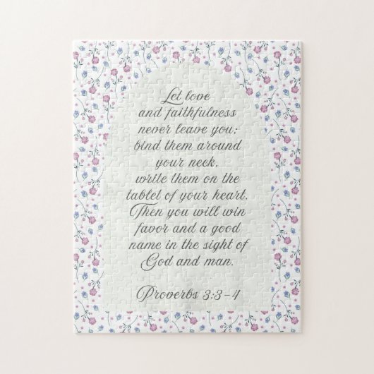 Proverbs 3:3–4 フラワー聖書デザイン ジグソーパズル (縦)