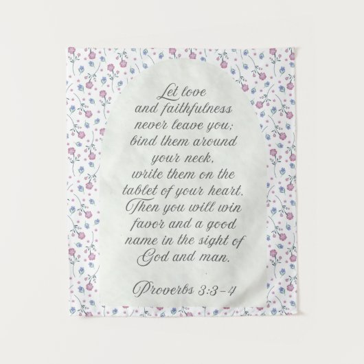 Proverbs 3:3–4 フラワー聖書デザイン タペストリー (正面)