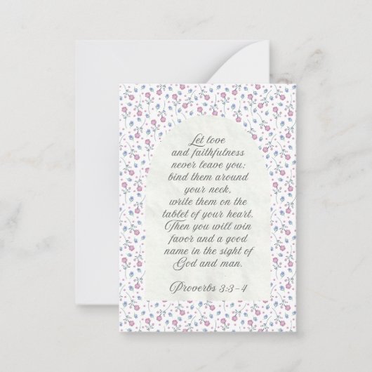 Proverbs 3:3–4 フラワー聖書デザイン ノートカード (正面)