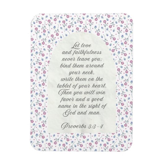 Proverbs 3:3–4 フラワー聖書デザイン マグネット (縦)