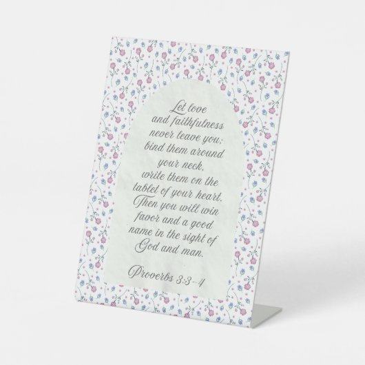 Proverbs 3:3–4 フラワー聖書デザイン 台座サイン (正面)