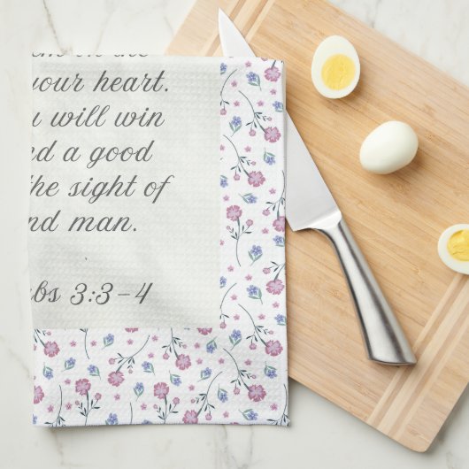 Proverbs 3:3–4 Floral Scripture  キッチンタオル (四つ折り)