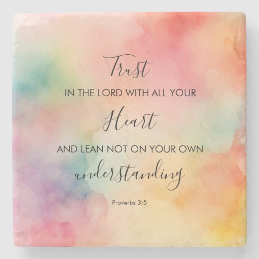 Proverbs 3:5 信仰に生きる 4x4 石製 コースター (正面)
