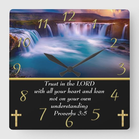 Proverbs 3:5 滝のキリスト教信仰 スクエア壁時計 (正面)