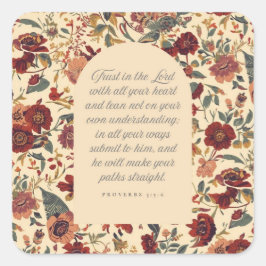 Proverbs 3:5–6 主を信頼する ヴィンテージ フラワー スクエアシール