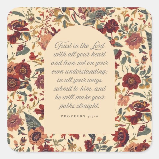 Proverbs 3:5–6 主を信頼する ヴィンテージ フラワー スクエアシール (正面)