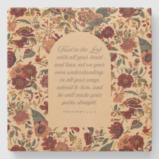 Proverbs 3:5–6 主を信頼する ヴィンテージ フラワー ストーンコースター (正面)