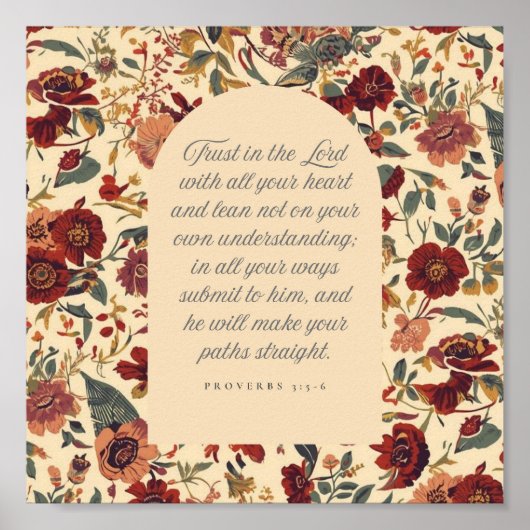 Proverbs 3:5–6 主を信頼する ヴィンテージ フラワー ポスター (正面)