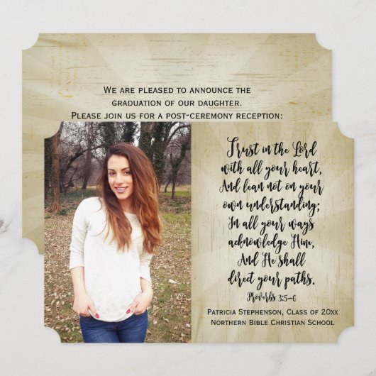 Proverbs 3 Christian Bible Verse写真卒業 招待状 (正面/裏面)