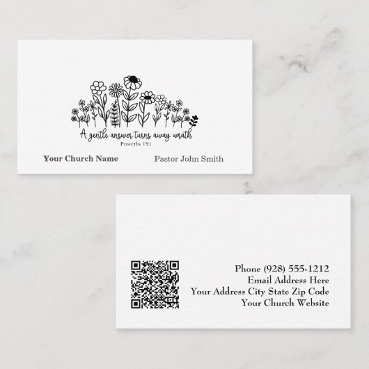 Proverbs Bible Verse Floral Doodle Church 名刺 (正面/裏面)