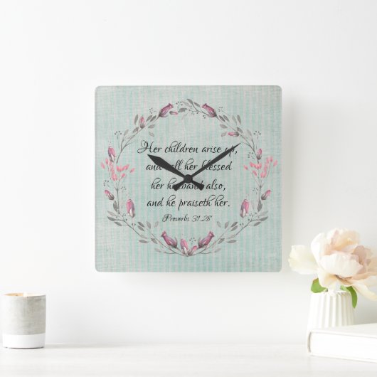 Proverbs Mom：彼女の子供たちはKJVの聖なる書物、 経典を起こす スクエア壁時計 (ホーム)