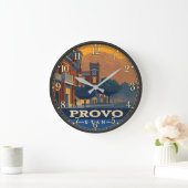 Provo Utah Historic College Town Travel Poster ラージ壁時計 (ホーム)