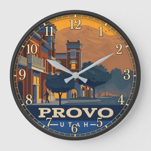 Provo Utah Historic College Town Travel Poster ラージ壁時計 (正面)