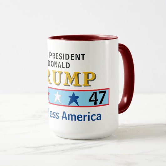 Prresident Donald Trump 45 47 God Bless America マグカップ (正面右)