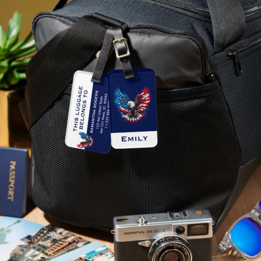 Prtiotic Colorsイーグルレッド白とブルー ラゲッジタグ (正面&裏面)