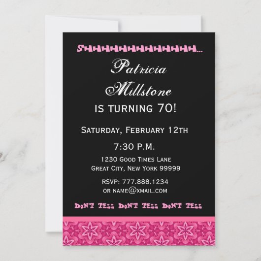 PRUSIZE 70歳の誕生パーティーピンクの星の花 招待状 (裏面)