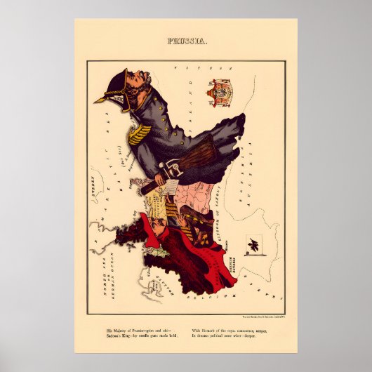 Prussia Comical Map Vintage Lithograph860s ポスター (正面)