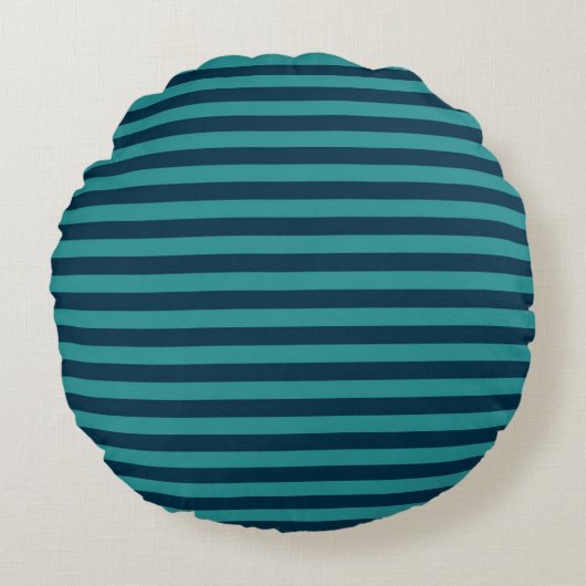 Prussian Blue and Teal Stripes ラウンドクッション (正面)