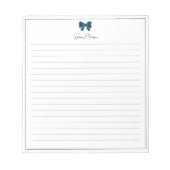 Prussian Blue Bow Border Custom Name Lined ノートパッド (正面)