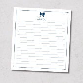 Prussian Blue Bow Border Custom Name Lined ノートパッド