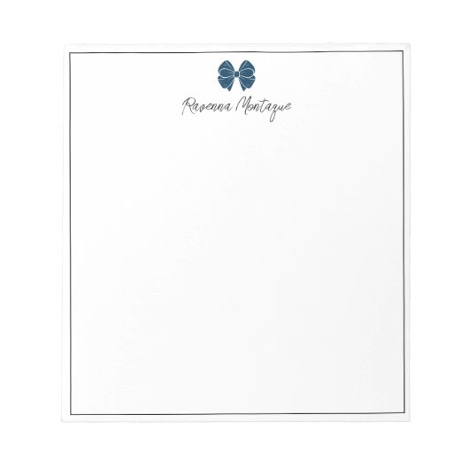 Prussian Blue Bow Border Script Custom Name Script ノートパッド (正面)