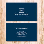 Prussian Blue Modern Elegant Simple Monogram Name 名刺