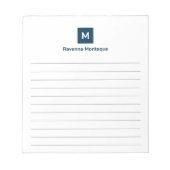 Prussian Blue Modern Lined Chic Trendy Monogram  ノートパッド (正面)