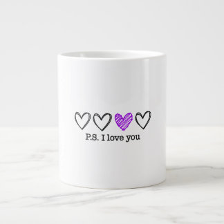 PS I Love Youデー バレンタインデー 紫色のハート ジャンボコーヒーマグカップ