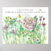 Psalm 105 Scripture Pink Flowers Christian Art ポスター (正面)