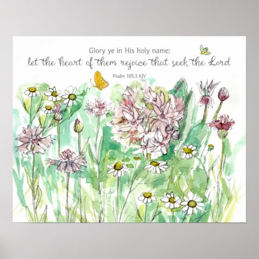 Psalm 105 Scripture Pink Flowers Christian Art ポスター (正面)