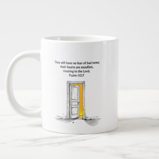 Psalm 112:7 Bible Verse Christian Gift Mug ジャンボコーヒーマグカップ (左)