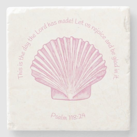 Psalm 118:24 This is the Day with Seashell ストーンコースター (正面)