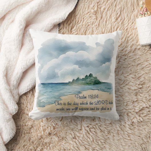 Psalm 118 Day to Rejoice Cloudy Beach Scene クッション (ブランケット)