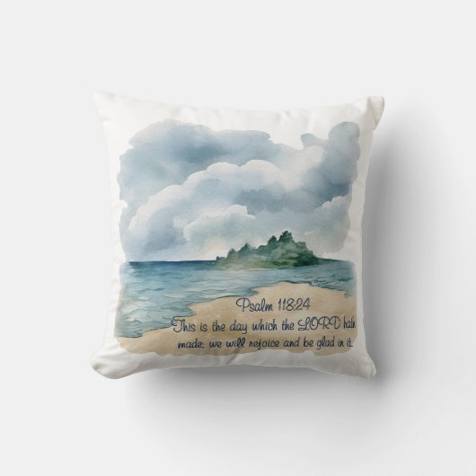 Psalm 118 Day to Rejoice Cloudy Beach Scene クッション (正面)