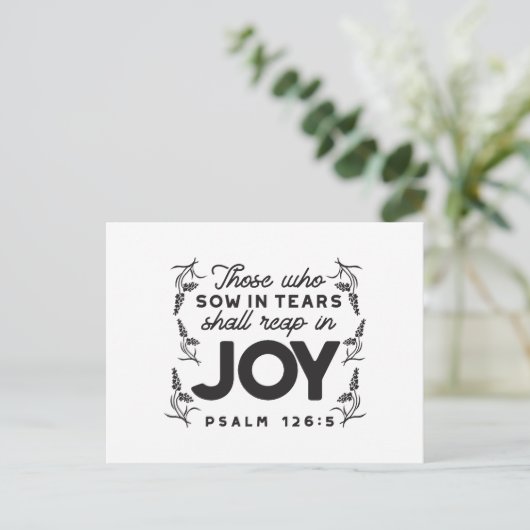 Psalm 126:5 Scripture Typography – Reap in Joy ポストカード (スタンド正面)