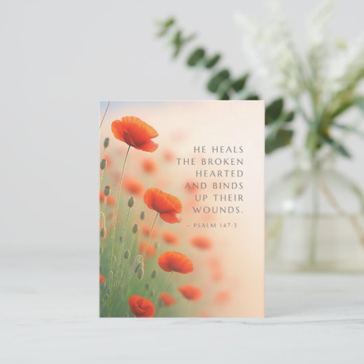 Psalm 147:3 He Heals the Brokenhearted Scripture ポストカード (スタンド正面)